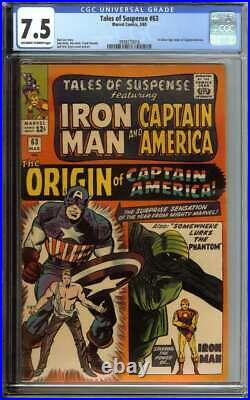 TALES OF SUSPENSE #63 CGC 7.5 OWithWH PAGES // 1ST SILVER AGE ORIGIN OF CAP