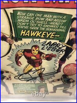 Tales of Suspense #57 (Marvel) 1st Hawkeye, CGC Signed Jeremy Renner + Lieber