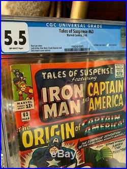 Tales of Suspense #63 CGC 5.5 Marvel Comics 1965 1st SA Captain America ORIGIN